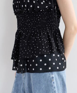 YECCA VECCA ドットMIXシャーリングブラウス Black