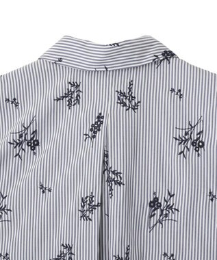 YECCA VECCA ストライプ柄フラワー刺繍シャツ Navy
