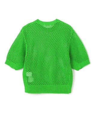 BEIGE， 【洗える】ALOE / コットンメッシュ半袖クルーネックニット Green