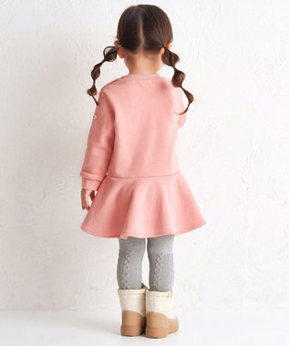 MIKI HOUSE HOT BISCUITS 【80-120cm】ビッグフェイスプリント 裏毛パイル素材 フレアワンピース サーモンピンク