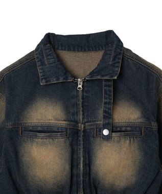 WEGO ヴィンテージウォッシュバイカージャケット デニム濃加工色