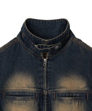 WEGO ヴィンテージウォッシュバイカージャケット デニム濃加工色
