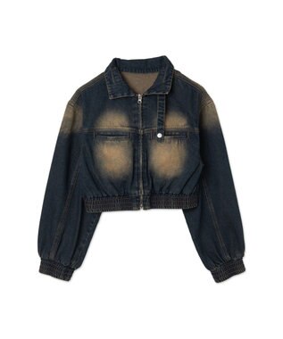 WEGO ヴィンテージウォッシュバイカージャケット デニム濃加工色