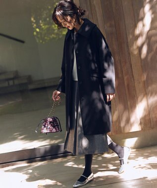 組曲 ウールモッサステンカラー コート ブラック系