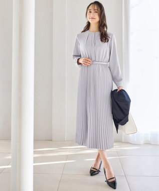 ANY SIS L 【洗える】ノーブルプリーツ ワンピース スカイブルー