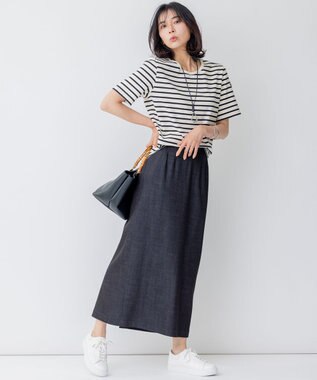 23区 【洗える】Armor-lux スムース 半袖 カットソー ブラック×オフボーダー