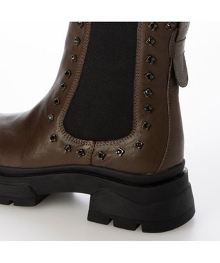 MODE ET JACOMO <carino>サイドゴアビジューショートブーツ ダークブラウン