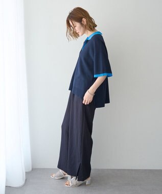 YECCA VECCA 配色ワイドポロニット Navy