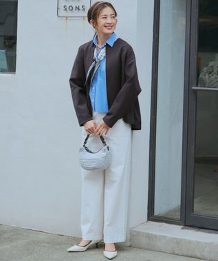 23区 【洗える】スラブツイルストレッチ ワイド パンツ ホワイト系