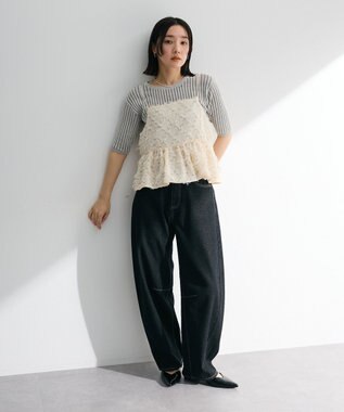 Green Parks 配色リブニットプルオーバー Light Gray