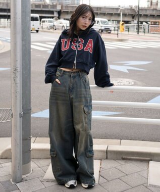 WEGO グラフィックショートZIPパーカー ネイビー