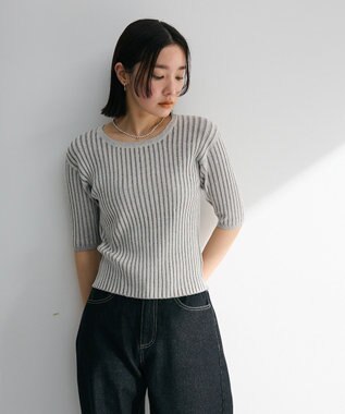 Green Parks 配色リブニットプルオーバー Light Gray