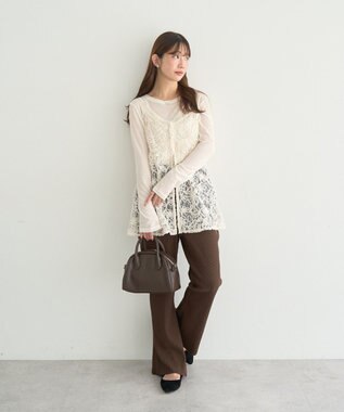 earth music&ecology セルフカットテレコフレアパンツ Light Beige
