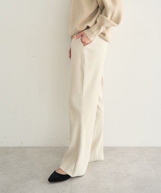 earth music&ecology セルフカットテレコフレアパンツ Light Beige