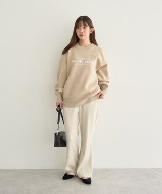earth music&ecology セルフカットテレコフレアパンツ Light Beige