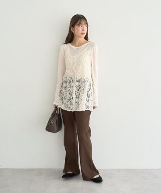 earth music&ecology セルフカットテレコフレアパンツ Light Beige
