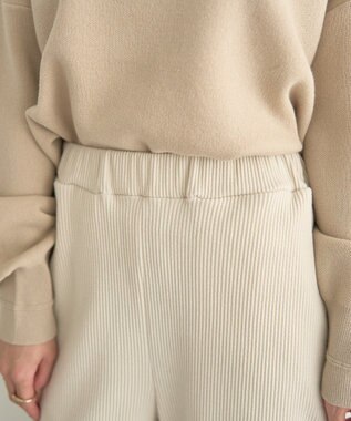 earth music&ecology セルフカットテレコフレアパンツ Light Beige