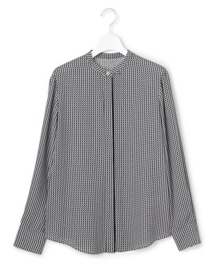 ICB L 【新色追加・WEB限定カラーあり・接触冷感・UVケア・速乾・洗える】BackSatinAmunzen バンドカラーブラウス モノクロミックス柄系