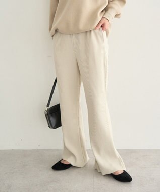 earth music&ecology セルフカットテレコフレアパンツ Light Beige