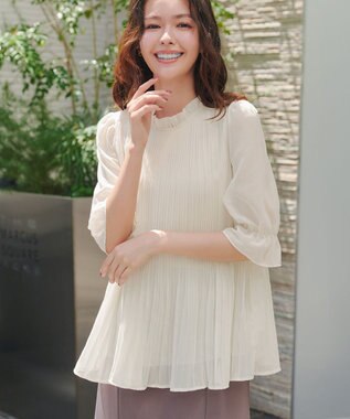 Tiaclasse 【前後2way・洗える】シアープリーツブラウス オフホワイト