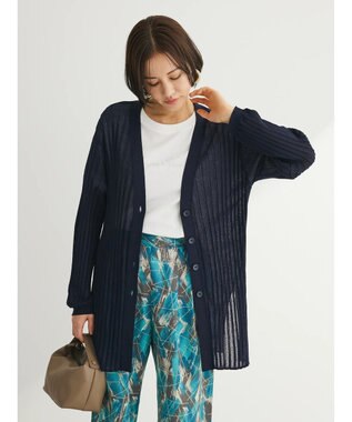 Green Parks 推しニット　リブ編みミドル丈カーディガン Navy