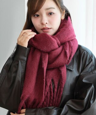 WEGO 【マフラー/ユニセックス着用】ワイドフリンジストール ワイン