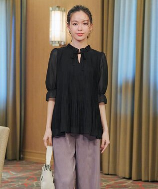 Tiaclasse 【前後2way・洗える】シアープリーツブラウス ブラック