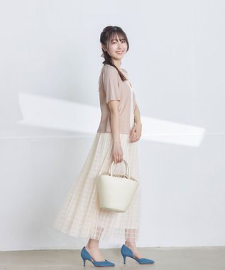 Tiaclasse 【洗える】チェック柄チュールレーススカート アイボリー