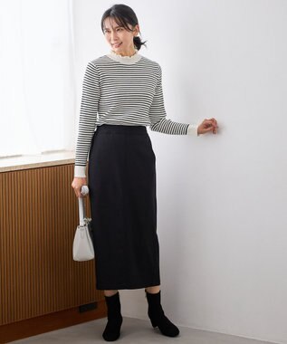 ANY 【洗濯機可】ウォームニットフリルプルオーバー ホワイト×ブラック