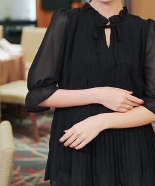 Tiaclasse 【前後2way・洗える】シアープリーツブラウス ブラック