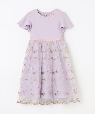ANY KIDS 刺繍チュールガーリー ワンピース ラベンダー