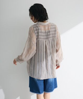 Green Parks シアーワッシャーロングスリーブシャツ Light Gray