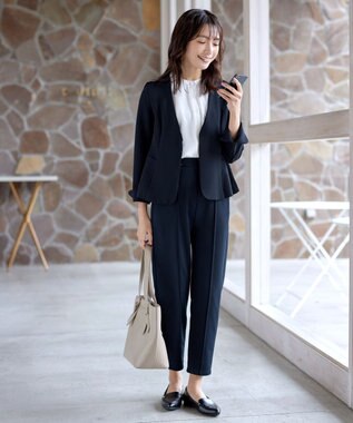 Tiaclasse L 【ストレッチジョーゼット】フレアジャケット ネイビー