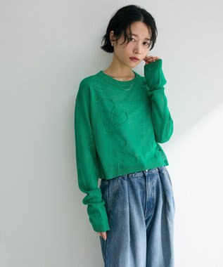 Green Parks ・ＡＮＤＳＥＡＲＣＨ　コード刺繍シアーニット Green