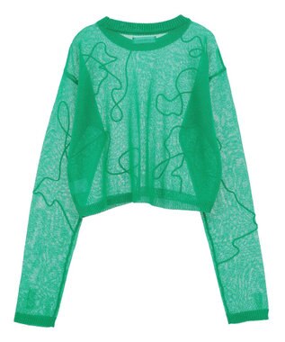 Green Parks ・ＡＮＤＳＥＡＲＣＨ　コード刺繍シアーニット Green