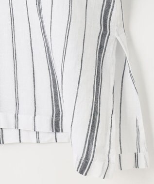 23区 【洗える】LIBECO ベルト付き ブラウス ホワイト×ネイビーストライプ