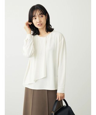 Green Parks ＢＰ　襟タック長袖ブラウソー Off White