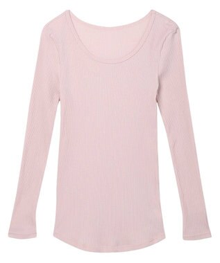 une nana cool 綿100%生地使用 リブ編みコットン 長袖シャツ ピンク