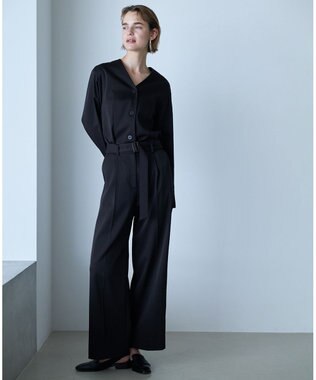 ICB L 【裏起毛】 ウォームサテン ワイドストレートパンツ ブラック系