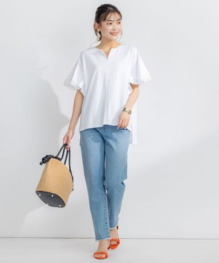 組曲 【汗ジミ防止・撥水】GIZAプレーティング天竺袖フリル カットソー アイボリー系