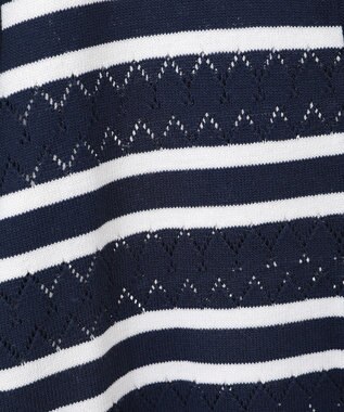 earth music&ecology 　透かし編みボーダーカーディガン Border Navy
