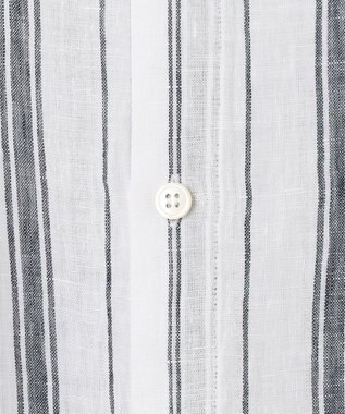 23区 【洗える】LIBECO ベルト付き ブラウス ホワイト×ネイビーストライプ