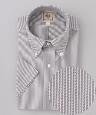 J.PRESS MEN 酷暑の清潔感もこれ一枚で【吸水速乾 / 抗菌防臭 / 防シワ】【J.PRESS OXFORD JERSEY】カノコインレイマイクロストライプ 半袖シャツ / B.D. グレー系1