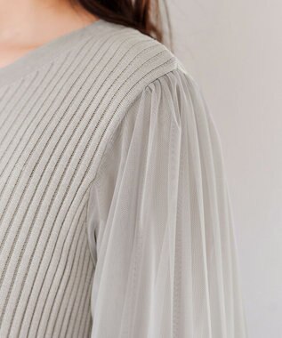 Tiaclasse チュールスリーブニットチュニック グレー