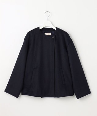 自由区 【WEB限定】ブラッシュドビーバー ショート丈ノーカラーコート ネイビー系