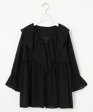 ANY SIS 【洗える】シアーヴィンテージライクラッフル ブラウス ブラック