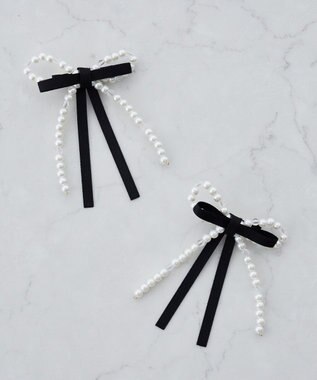 Maison de FLEUR パールリボン2SETクリップ Black