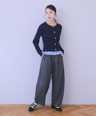 earth music&ecology 【予約】プリーツレイヤーケーブルニットカーディガン Navy