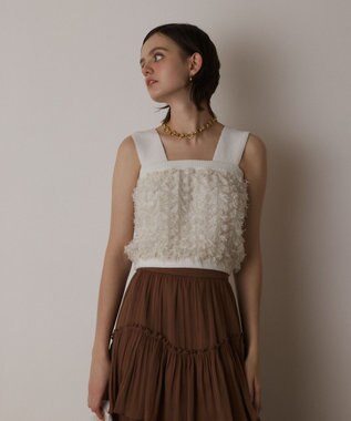 GRACE CONTINENTAL フリンジニットベアトップ ホワイト