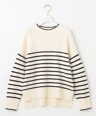 ANY SIS 【洗える】アンゴラブレンド ニット オフ×ネイビーボーダー